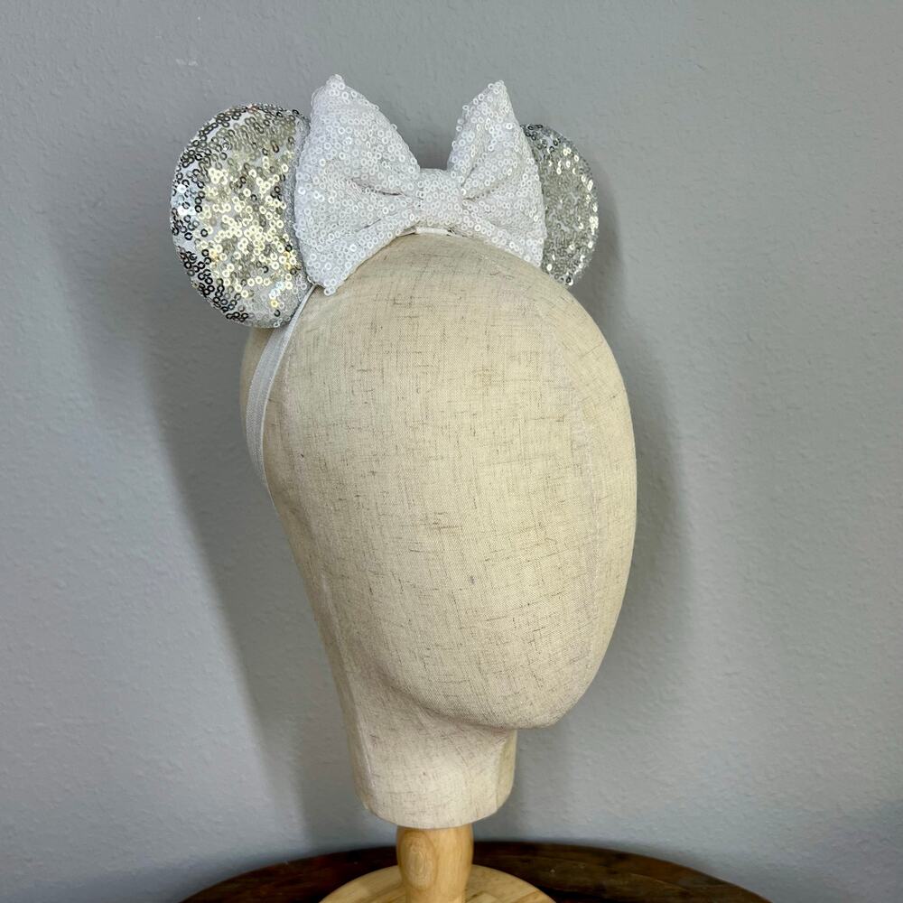 Silver Sequin Elastic Minnie Ears | Disney-Inspired Mouse Ears Headband - Picture 4 of 5